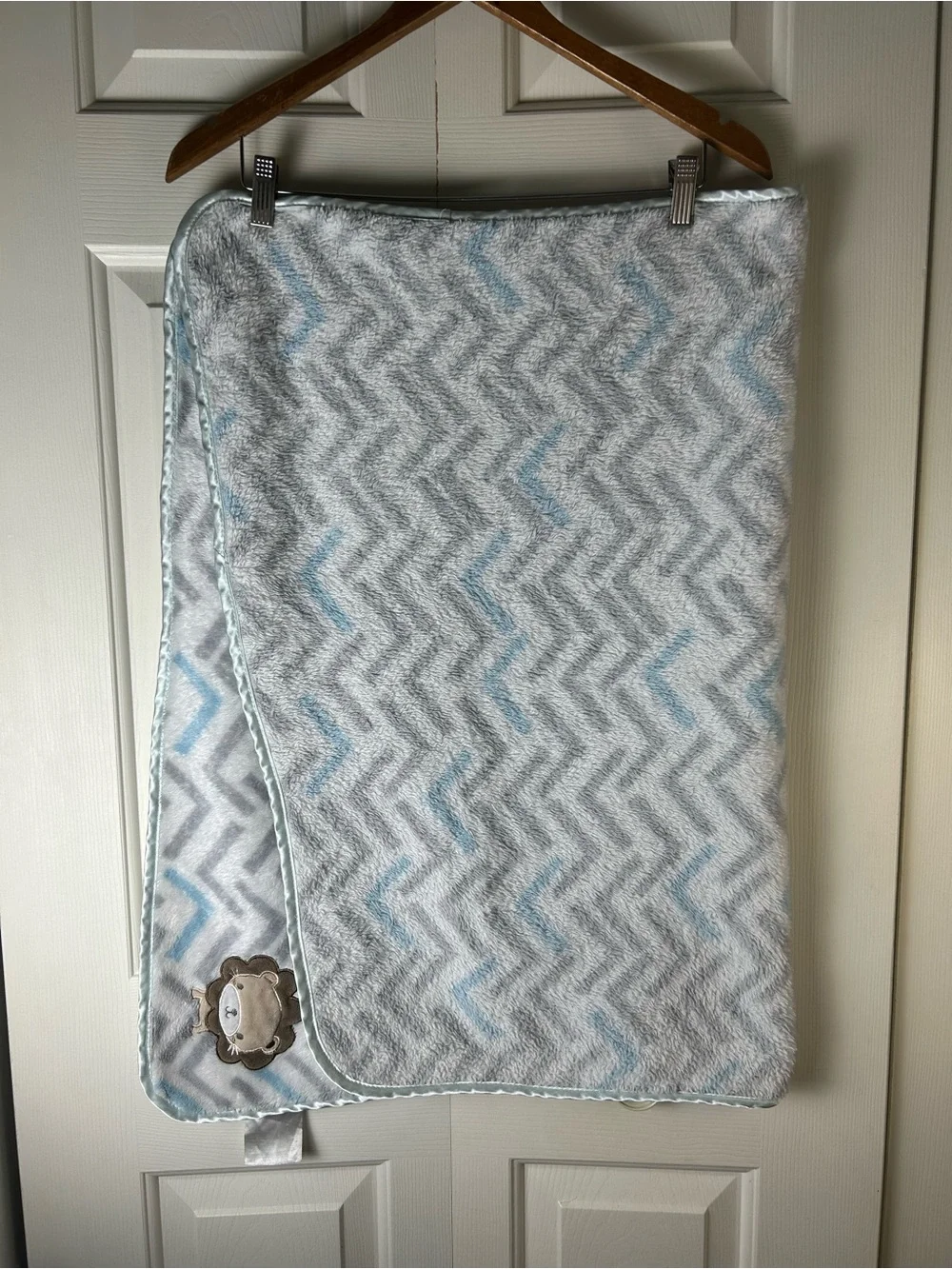 SL Home Fashions Gray White Blue Lion Baby Blanket Chevron Tan Brown Plush Lovey